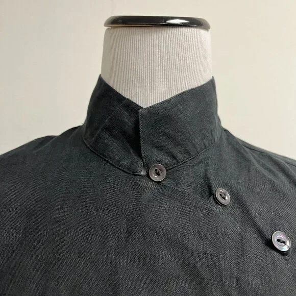 Camiseria Sanmarco black linen mandarin blouse top M runs small Italy